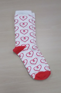 Pair of Red/White Fuzzy Socks w/Heart Logo (One Pair)